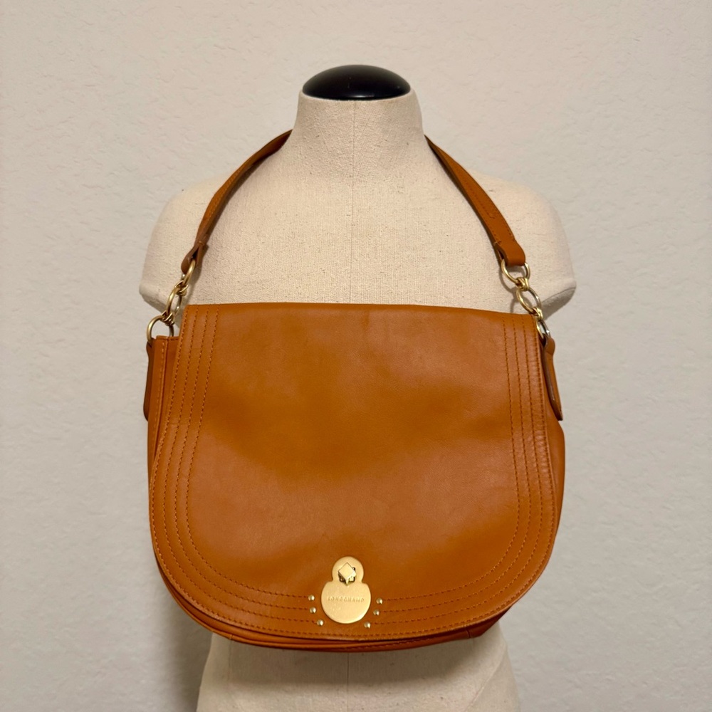 Beautiful Longchamp Alezane Leather Saddle Shoulder Bag Brown